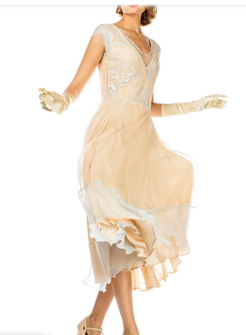 LAST ONES! SM(4) & XLG(14) ONLY - Nataya Nude/Mint, Multi-Use Silk Stitched, "Ayla" Day Dress Party, Cocktail Women's Apparel