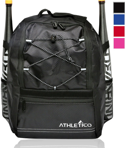 Athletico Youth Baseball Bag - Bat Backpack for Baseball T-Ball & Softball Equipment & Gear | Holds Bat Helmet Glove | Fence Hook (Black)