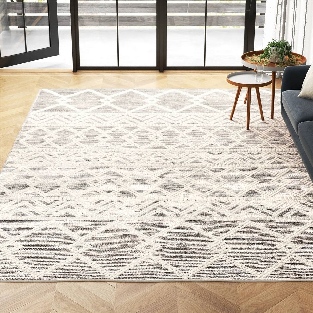 9-ft. x 12-ft. Hand Woven Wool Blend Grey Beige Ivory Persian Style Area Rug-2