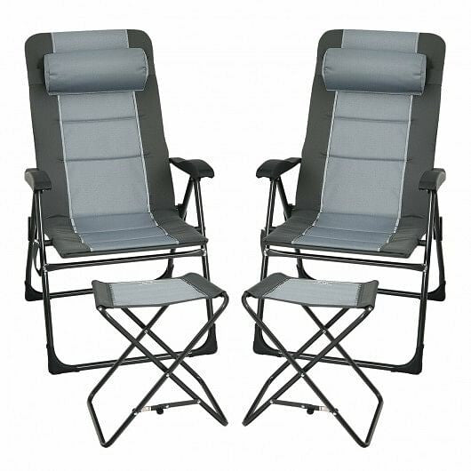 Set of 2 Patiojoy Patio Folding Dining Chair with Ottoman Set Recliner Adjustable-Gray-2
