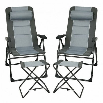 Set of 2 Patiojoy Patio Folding Dining Chair with Ottoman Set Recliner Adjustable-Gray-2