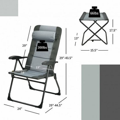 Set of 2 Patiojoy Patio Folding Dining Chair with Ottoman Set Recliner Adjustable-Gray-3