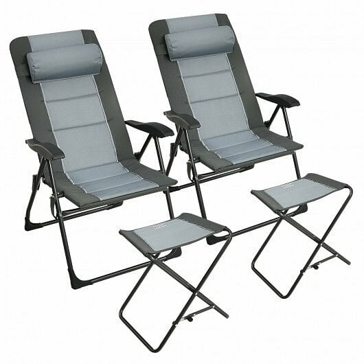 Set of 2 Patiojoy Patio Folding Dining Chair with Ottoman Set Recliner Adjustable-Gray-5
