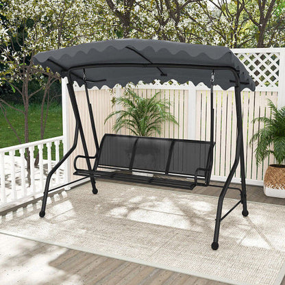 3-Seat Outdoor Porch Canopy Swing with Adjustable Shading-Gray-3