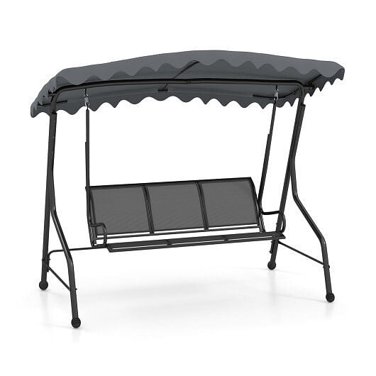 3-Seat Outdoor Porch Canopy Swing with Adjustable Shading-Gray-4
