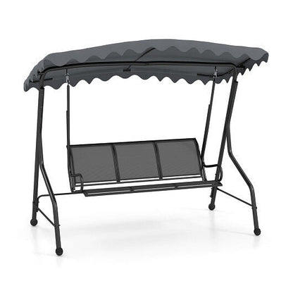 3-Seat Outdoor Porch Canopy Swing with Adjustable Shading-Gray-4