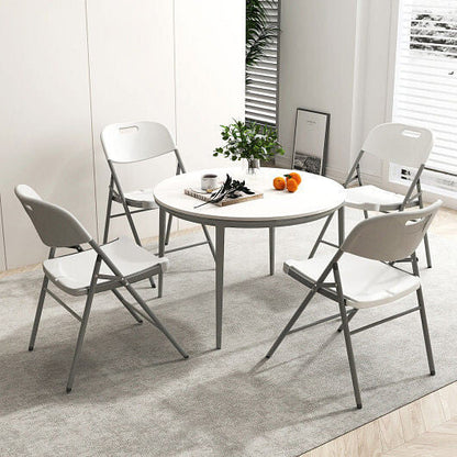 4 Pack Folding Stackable Chairs with Metal Frame and Carrying Handle-White-0