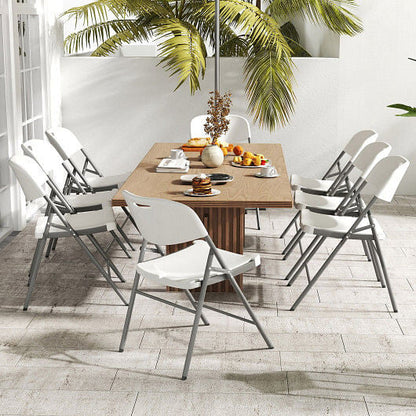 4 Pack Folding Stackable Chairs with Metal Frame and Carrying Handle-White-1