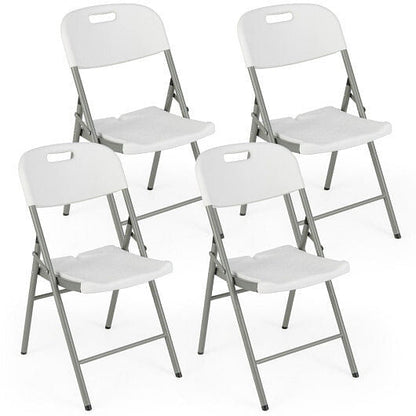4 Pack Folding Stackable Chairs with Metal Frame and Carrying Handle-White-2