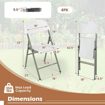 4 Pack Folding Stackable Chairs with Metal Frame and Carrying Handle-White-3