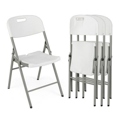 4 Pack Folding Stackable Chairs with Metal Frame and Carrying Handle-White-4