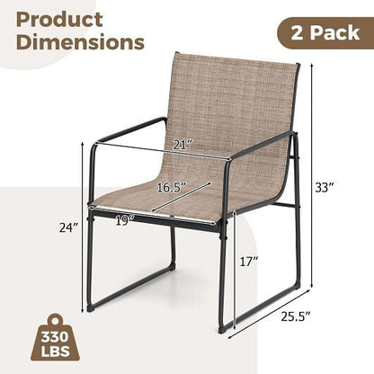Outdoor Dining Chairs Set of 2 Patio Furniture Chair with Breathable Seat and Backrest-Brown-2