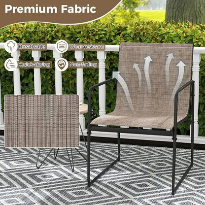 Outdoor Dining Chairs Set of 2 Patio Furniture Chair with Breathable Seat and Backrest-Brown-3