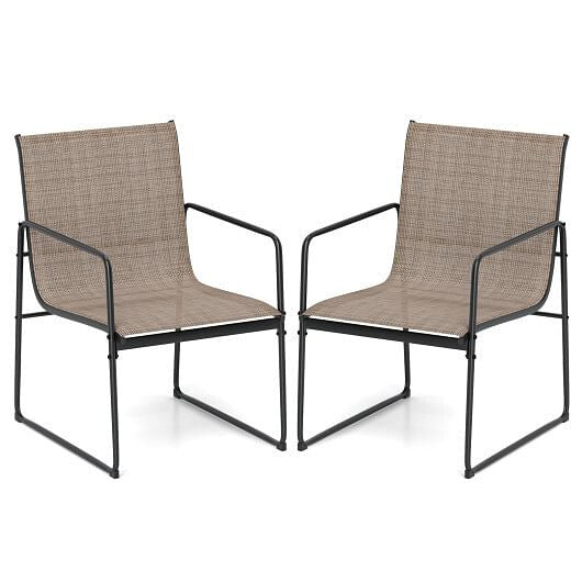 Outdoor Dining Chairs Set of 2 Patio Furniture Chair with Breathable Seat and Backrest-Brown-4