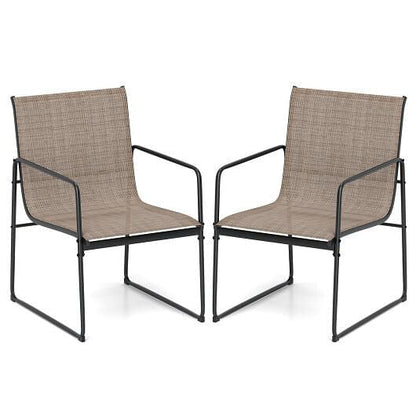 Outdoor Dining Chairs Set of 2 Patio Furniture Chair with Breathable Seat and Backrest-Brown-4