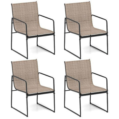 Outdoor Dining Chairs Set of 4 Patio Furniture Chair with Breathable Seat and Backrest-Brown-4