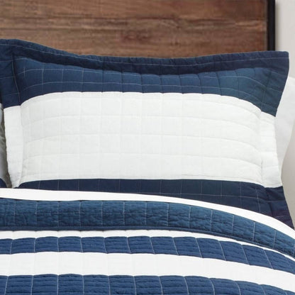 Full/Queen Navy White Stripe 3 Piece Cotton Lightweight Quilt Set-0