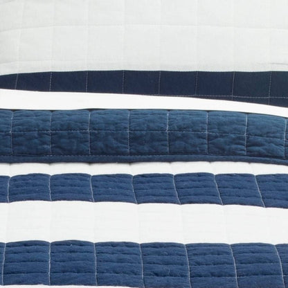 Full/Queen Navy White Stripe 3 Piece Cotton Lightweight Quilt Set-1