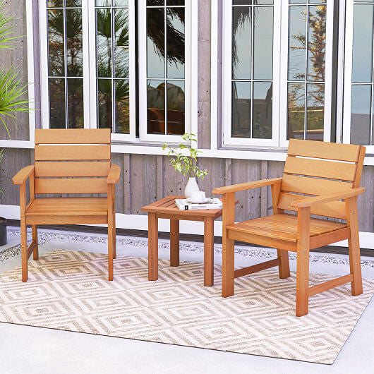 2 Piece Patio Hardwood Chair with Slatted Seat and Inclined Backrest-0