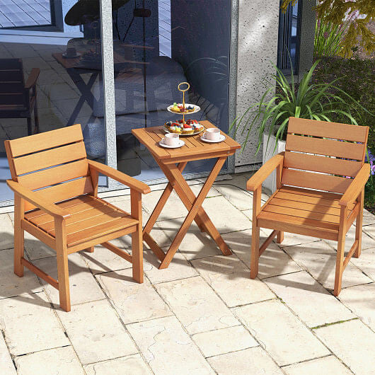2 Piece Patio Hardwood Chair with Slatted Seat and Inclined Backrest-1