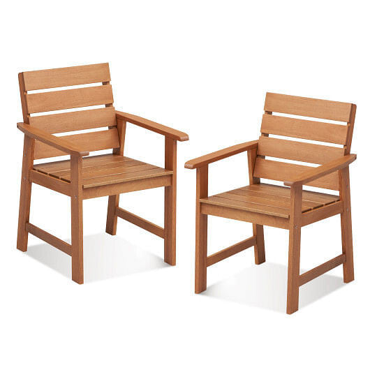 2 Piece Patio Hardwood Chair with Slatted Seat and Inclined Backrest-4