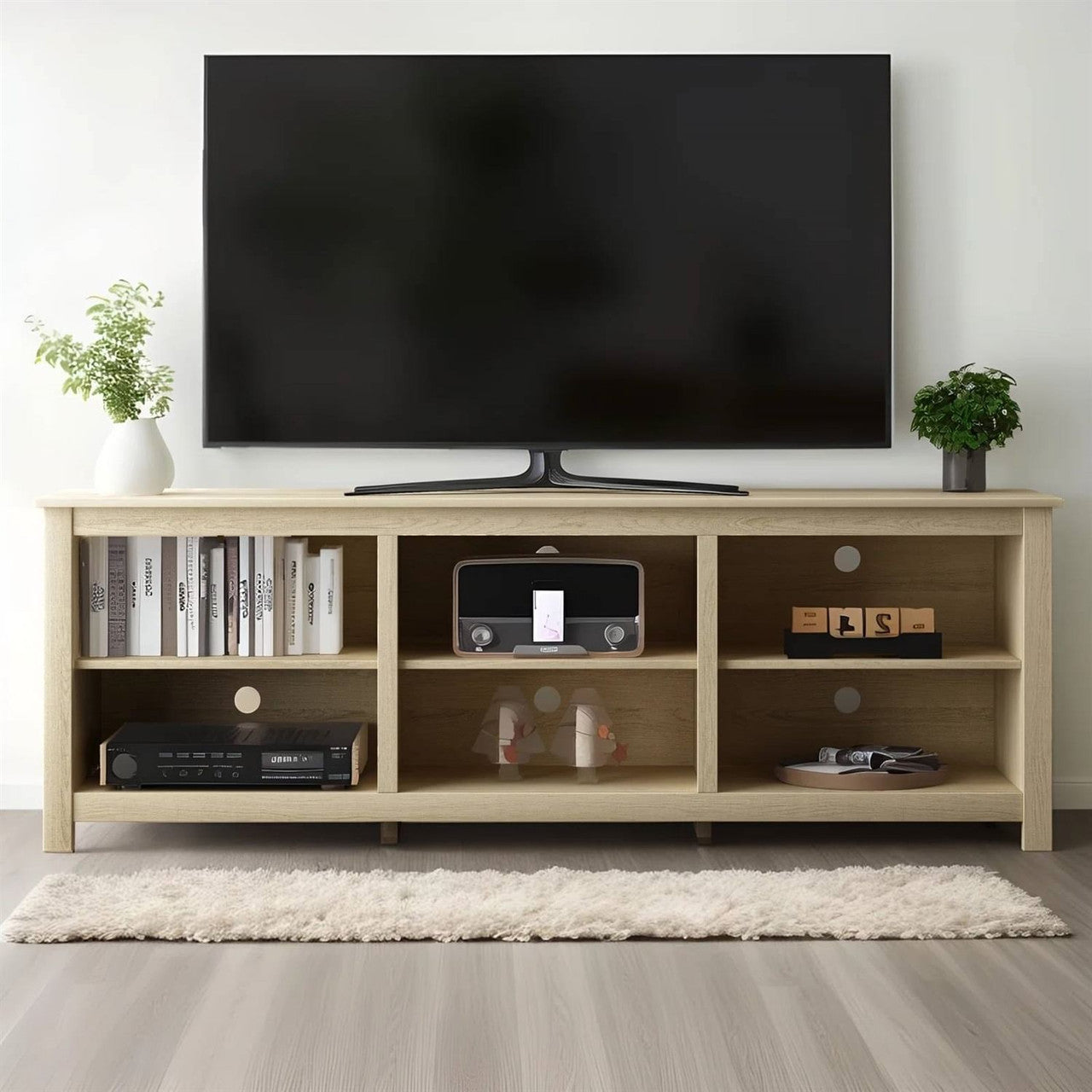 Farmhouse TV Stand in Light Oak Wood Finish - for TVs up to 70-inch-2