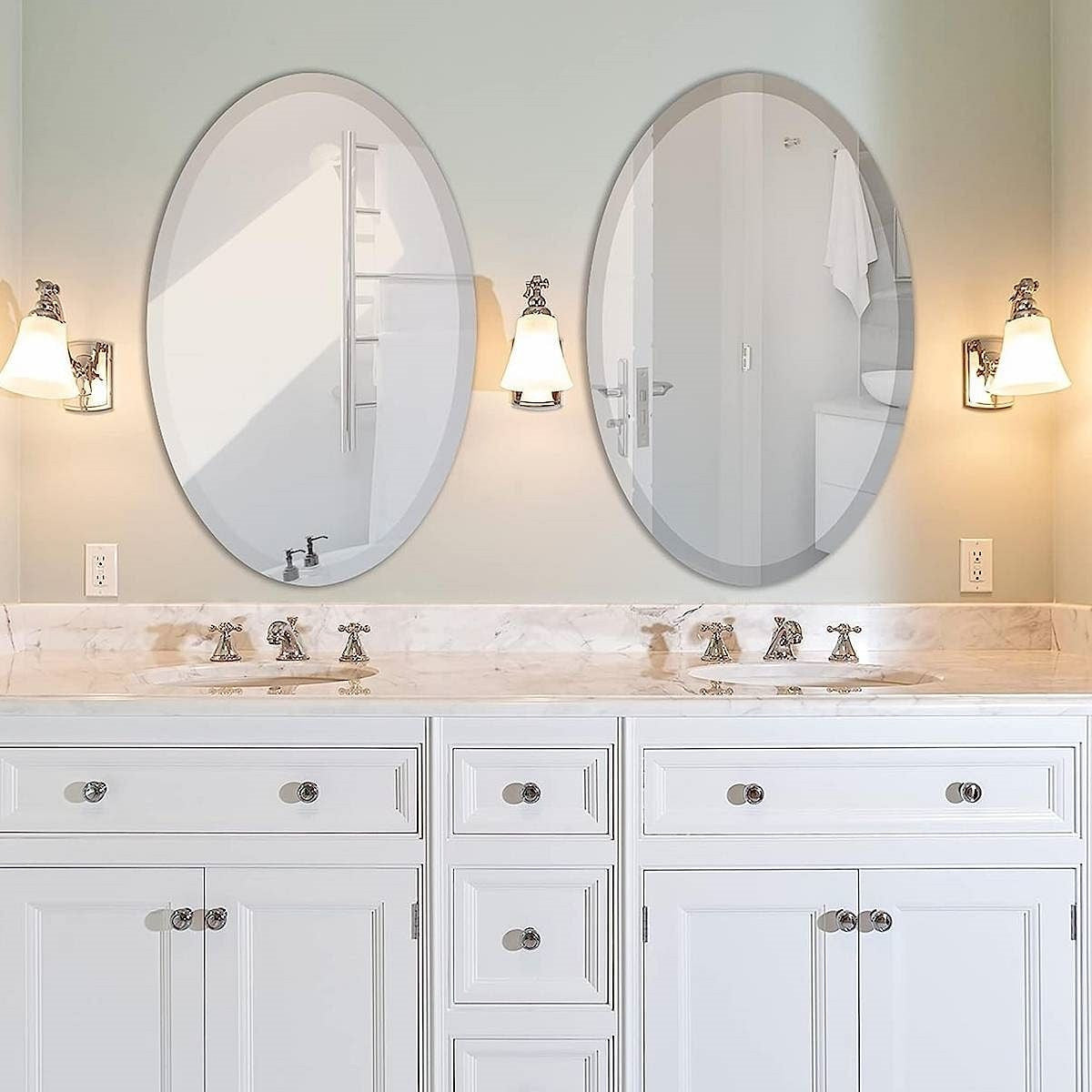 Oval 36 x 24-inch Beveled Bathroom Living Room Vanity Frameless Wall Mirror-0