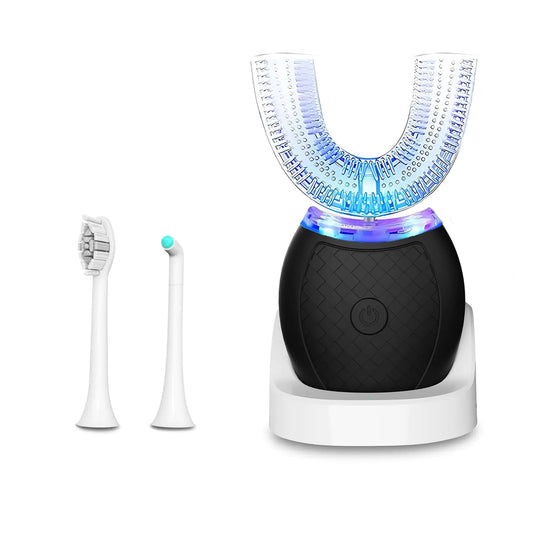Magentak U-Shaped Toothbrush for Adult Electric Toothbrush for 360-degree Cleaning Ultrasonic Toothbrush for Teeth Whitening Wireless Charging Automatic Toothbrush Kit for Travel or Home(Black)