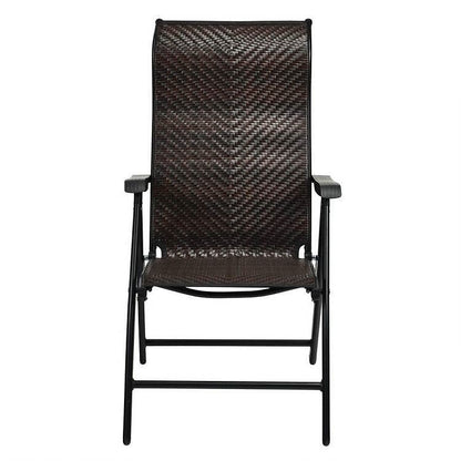 Outdoor Folding Steel Frame Rattan Patio Chair with Armrest in Brown