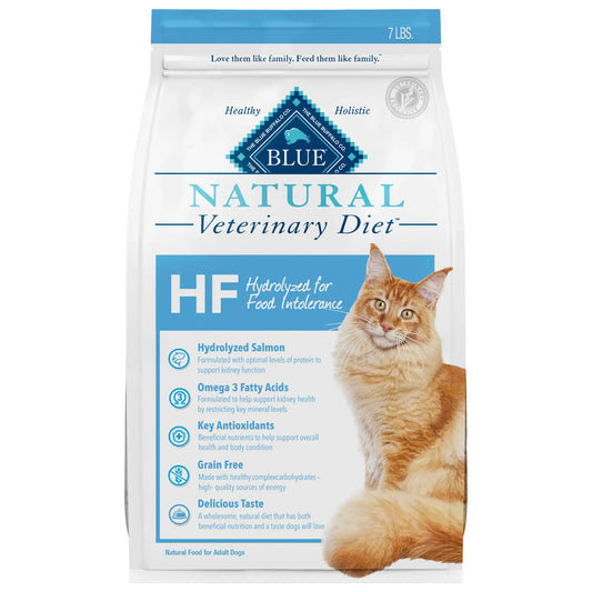 Blue Buffalo Natural Veterinary Diet HF Hydrolyzed for Food Intolerance Dry Cat Food Veterinarian Prescription Required Salmon 7-lb. Bag