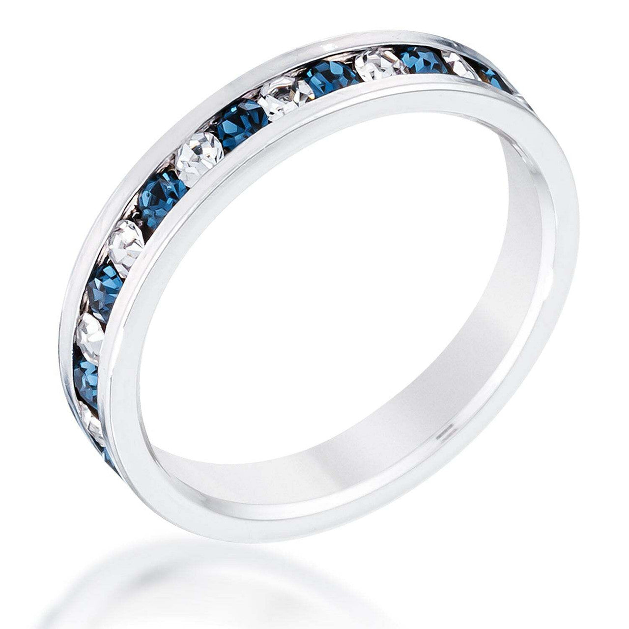 Clear and Blue Alternating Crystal Eternity Ring-0