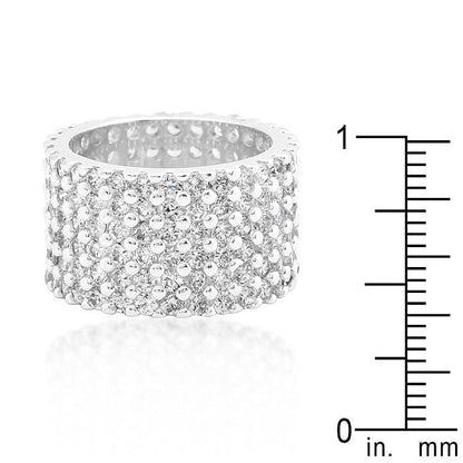 Rhodium Plated Finishd Wide Pave Cubic Zirconia Ring