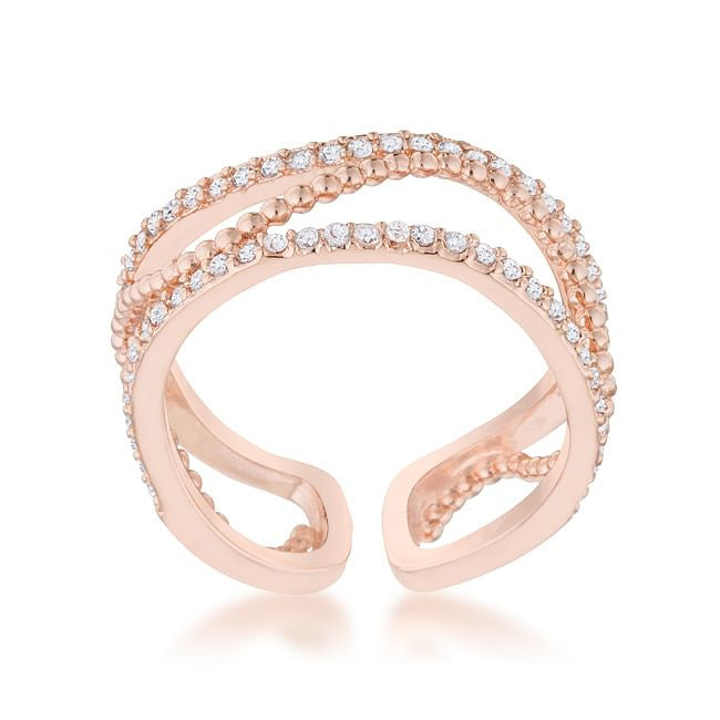 Marina 0.5ct CZ Rose Gold Abstract Cuff Ring-1