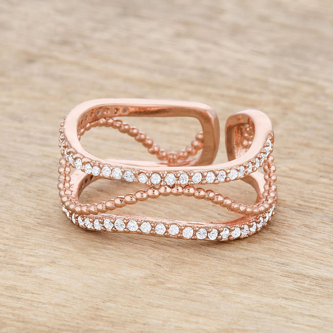 Marina 0.5ct CZ Rose Gold Abstract Cuff Ring-2
