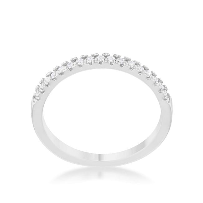 0.11ct CZ Rhodium Plated Classic Band Ring With Round Cut Cubic Zirconia In A Pave Setting-3