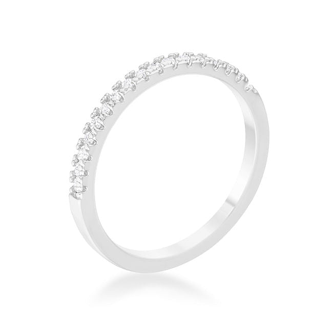 0.11ct CZ Rhodium Plated Classic Band Ring With Round Cut Cubic Zirconia In A Pave Setting-0