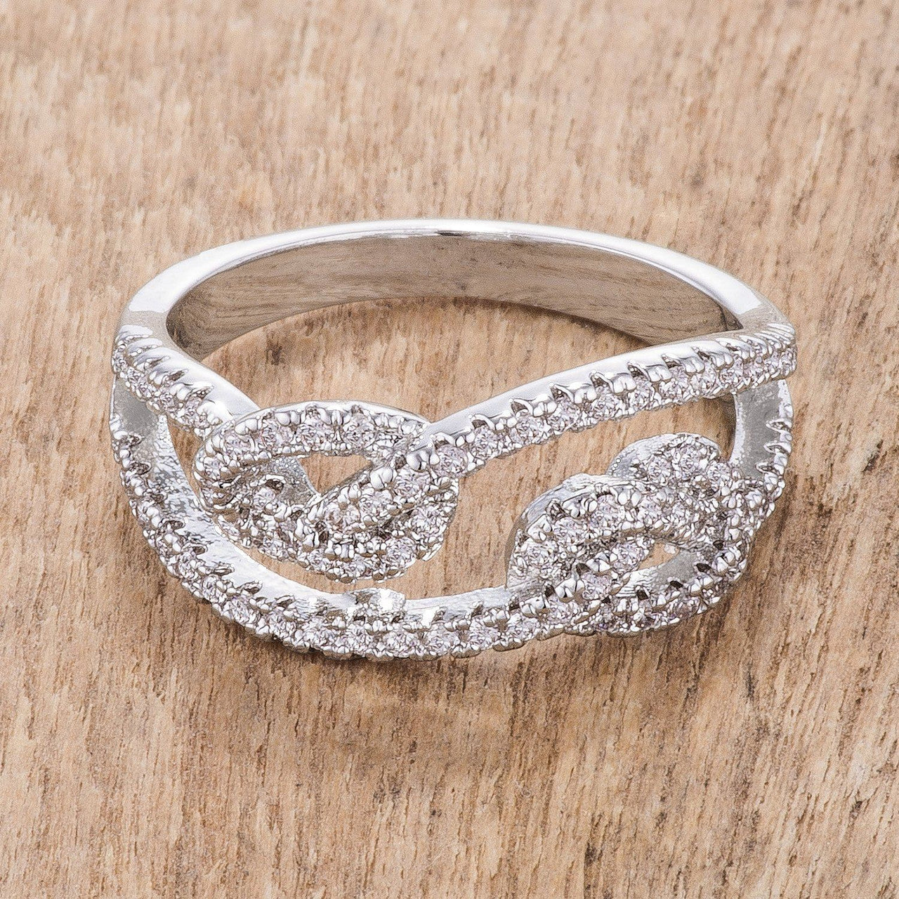 1.15Ct Rhodium Plated CZ Pave Double Knot Ring-0