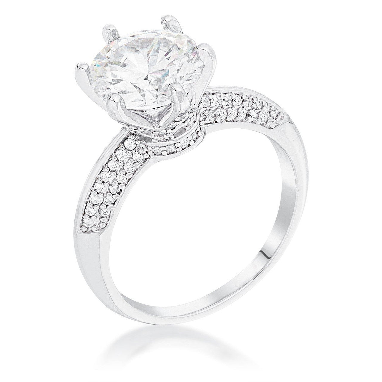 Rhodium Plated Clear CZ Round Solitaire Quad Micropave Ring-0