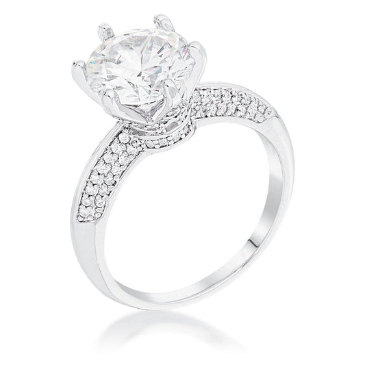 Rhodium Plated Clear CZ Round Solitaire Quad Micropave Ring-0