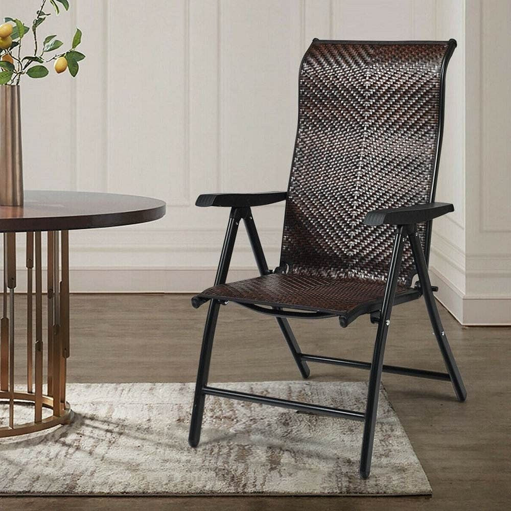 Outdoor Heavy Duty Dark Brown Rattan Folding Patio Chair-2