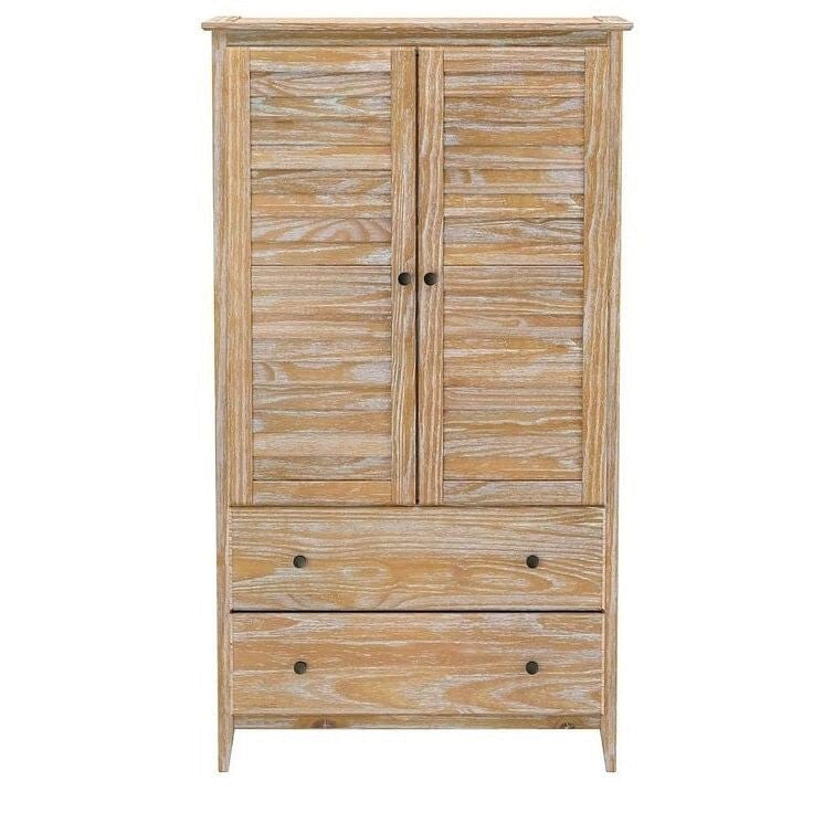 FarmHome Louvered Distressed Driftwood Solid Pine Armoire-0