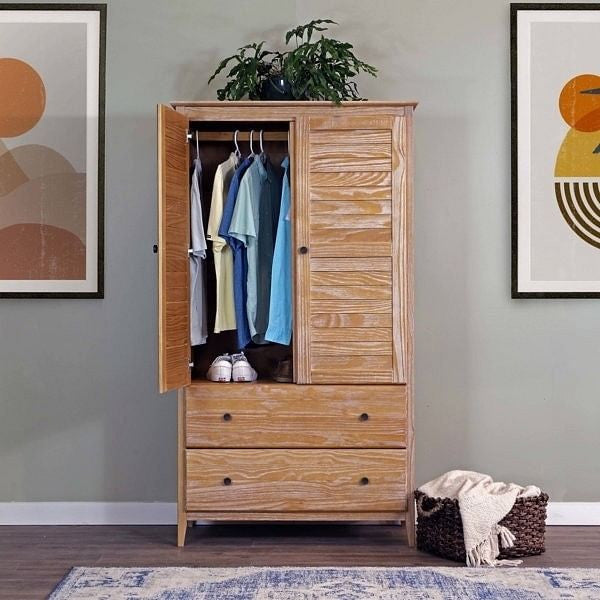 FarmHome Louvered Distressed Driftwood Solid Pine Armoire-1