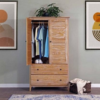 FarmHome Louvered Distressed Driftwood Solid Pine Armoire-1