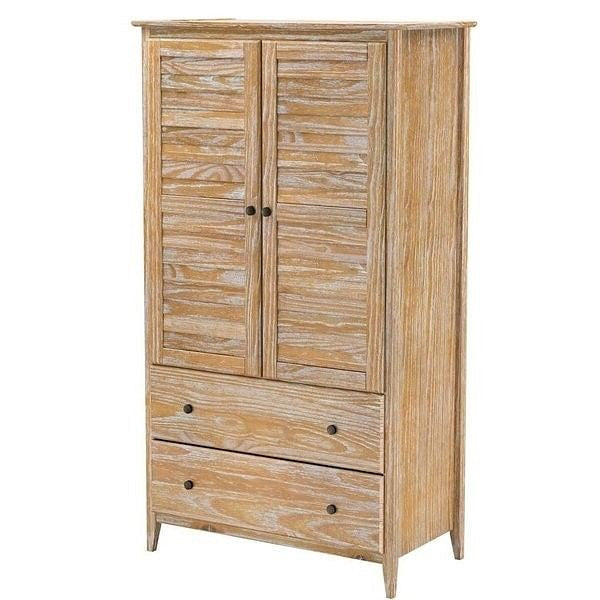 FarmHome Louvered Distressed Driftwood Solid Pine Armoire-2