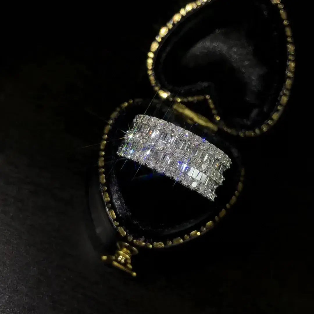18K White Gold Solid Yellow Gold Jewelry(AU750)Women T Square Diamond Ring Fine Jewelry Real Natural Diamond Wedding