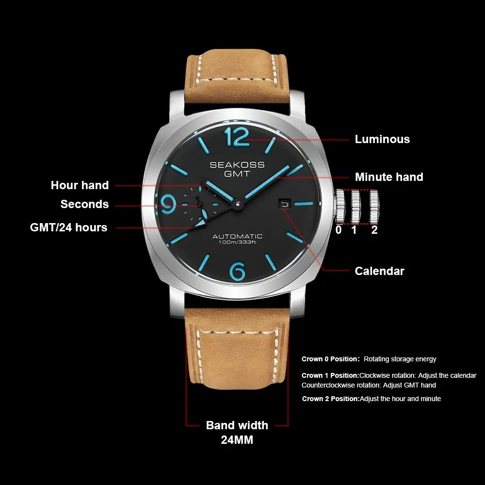 SEAKOSS GMT Diving Automatic Mechanical Watch 10Bar Men 1963 Seagull 2557 Movement Super Luminous Calendar Sapphire