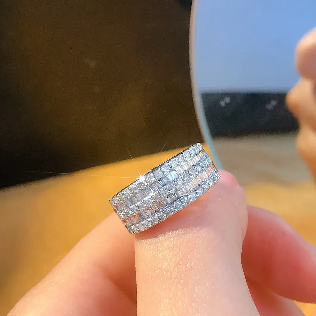 18K White Gold Solid Yellow Gold Jewelry(AU750)Women T Square Diamond Ring Fine Jewelry Real Natural Diamond Wedding