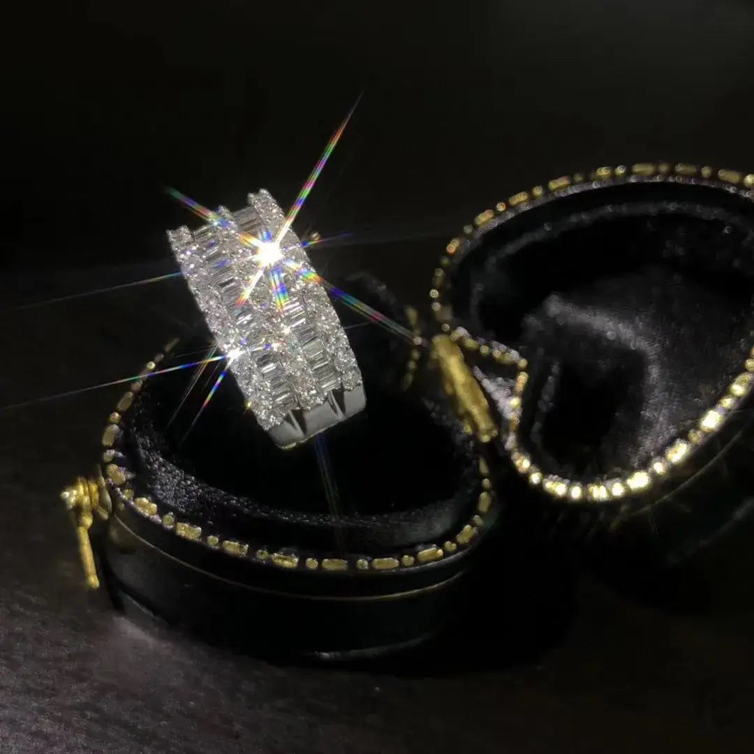 18K White Gold Solid Yellow Gold Jewelry(AU750)Women T Square Diamond Ring Fine Jewelry Real Natural Diamond Wedding