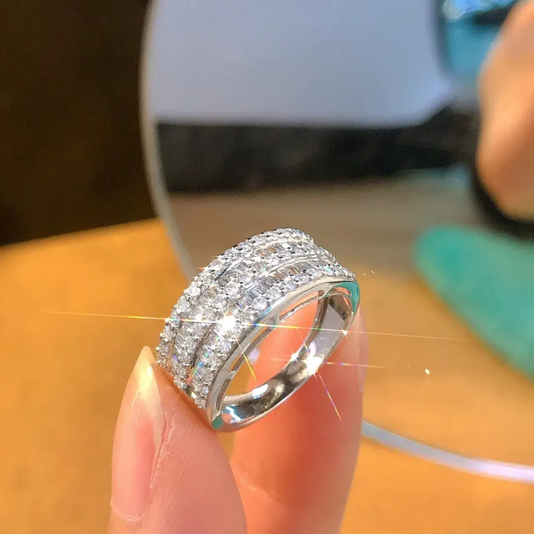 18K White Gold Solid Yellow Gold Jewelry(AU750)Women T Square Diamond Ring Fine Jewelry Real Natural Diamond Wedding