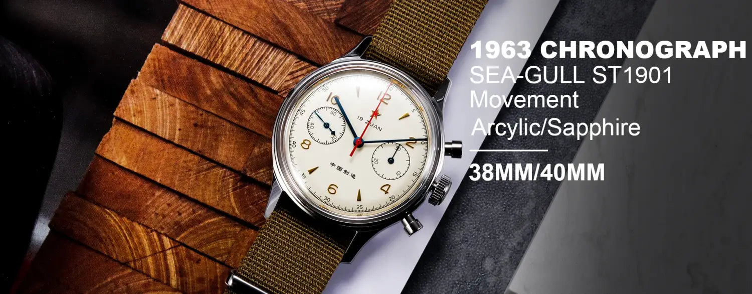 RED STAR Retro Seagull Movement 1963 Chronograph 42mm Watches For Men Mechanical st1901 Hardlex Military Luminous